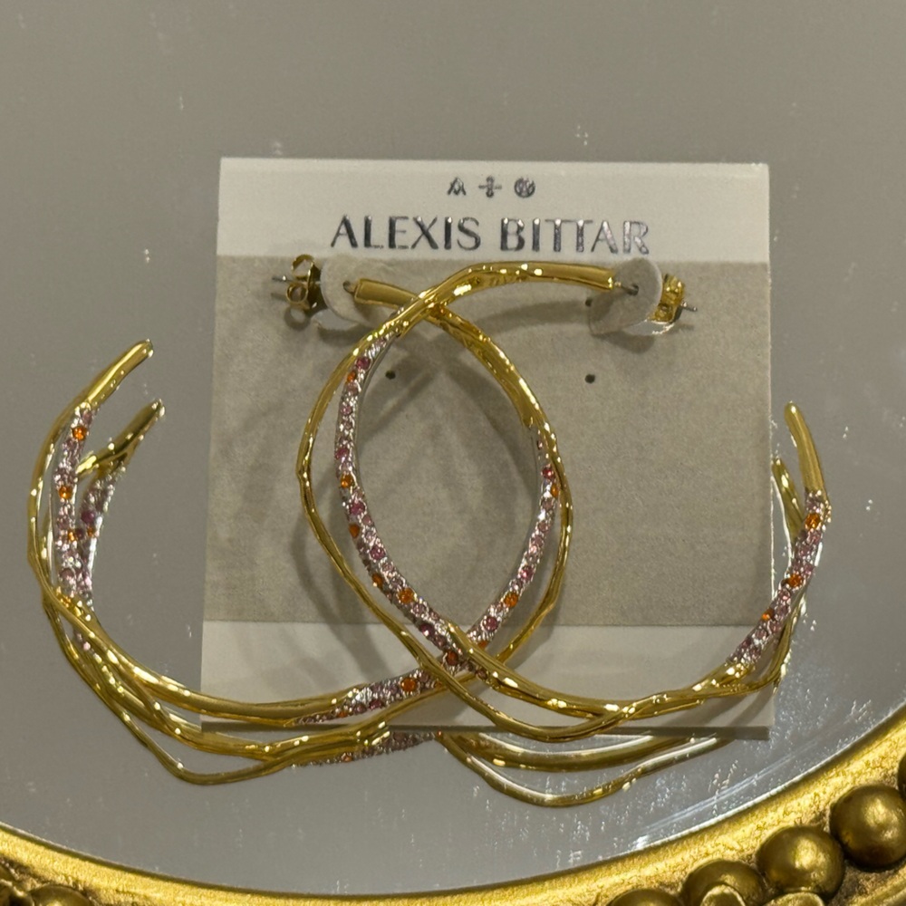Alexis Bittar Gold Hoops with Pink Accents
